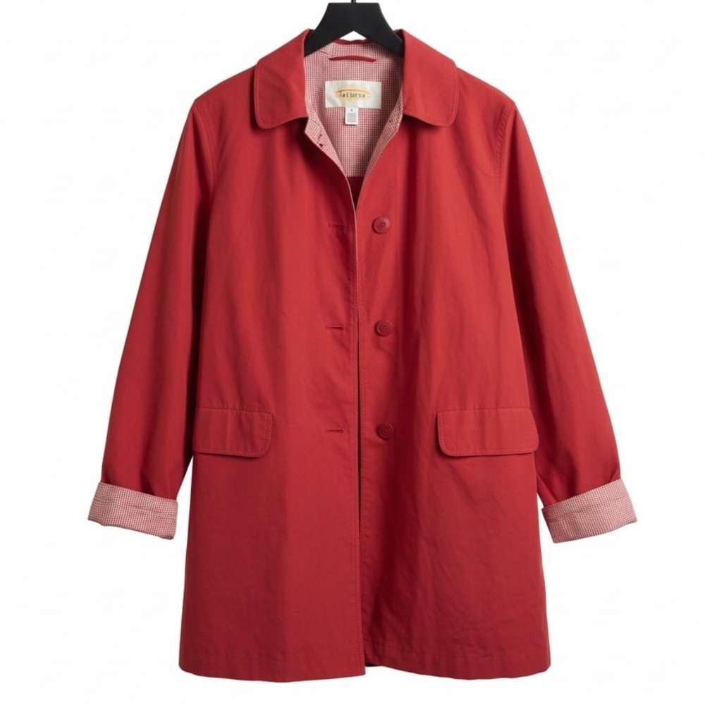 Talbots Red and White Checkered trench rain coat lightweight fall winter medium